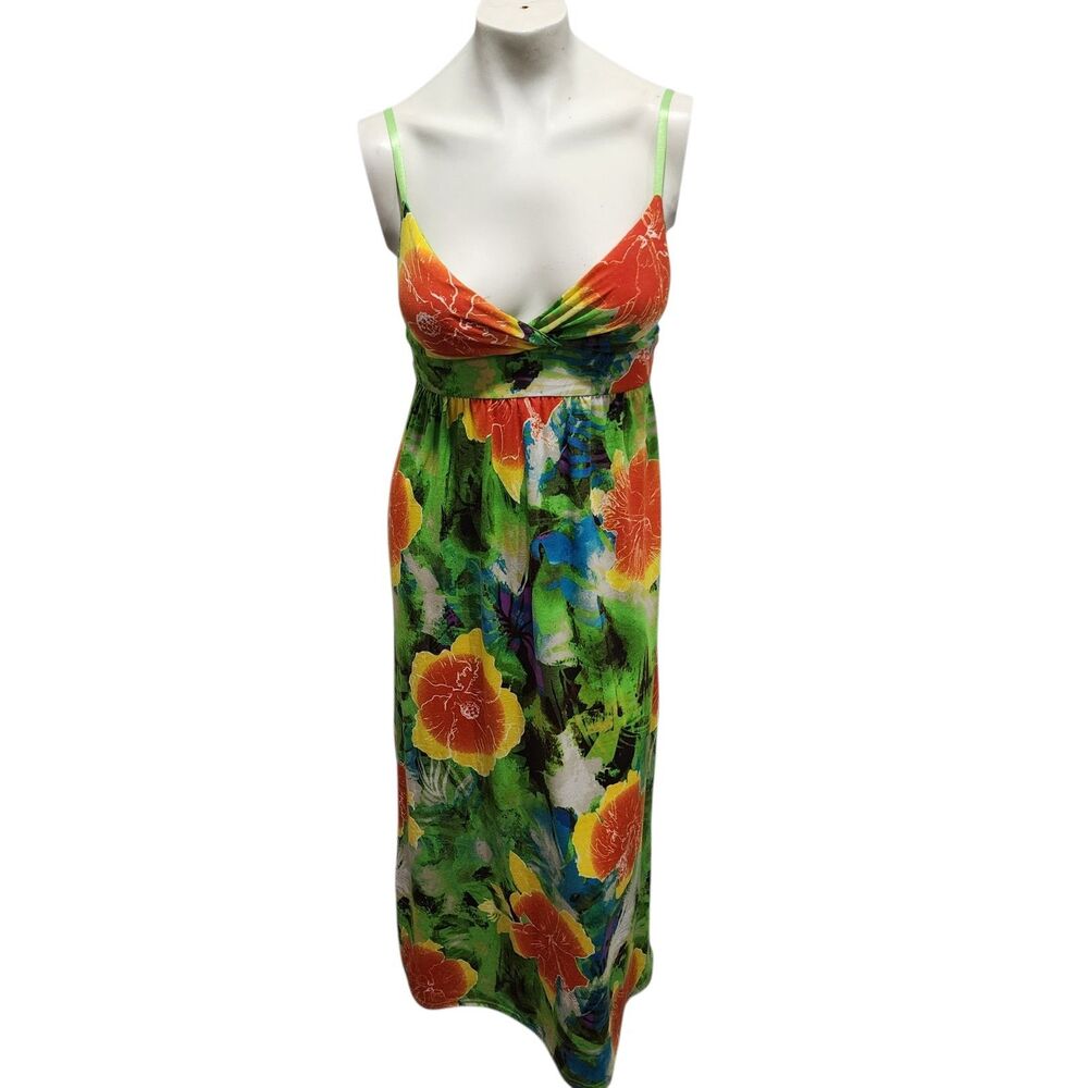Derek Heart Tropical Floral Maxi Dress Empire Waist Tie Back Boho Summer S